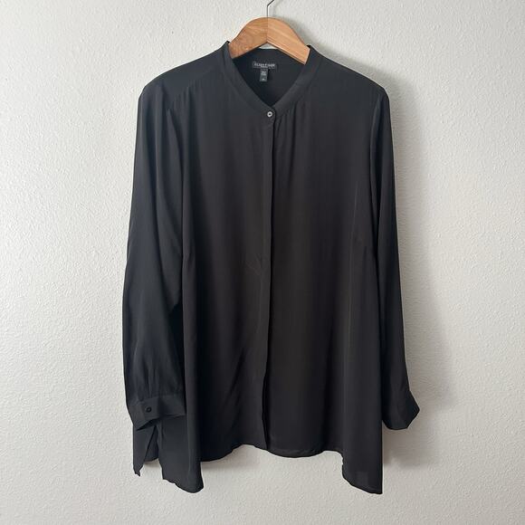 Eileen Fisher 100% Silk Black Hidden Button Up Blouse Women's Plus Size 2X - Picture 1 of 9